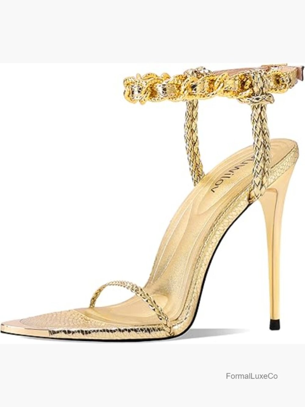 Metallic Gold Stiletto Heels, Open Toe Strappy Sandals for Wedding Prom